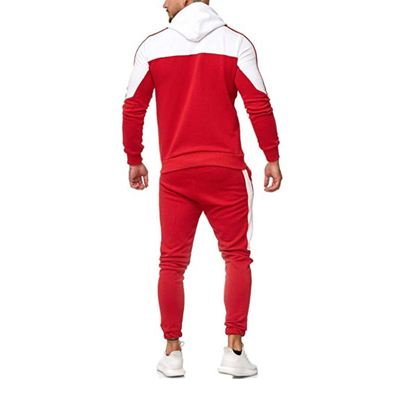 Casual Suit Men's Sports Casual Patchwork Hooded Suit