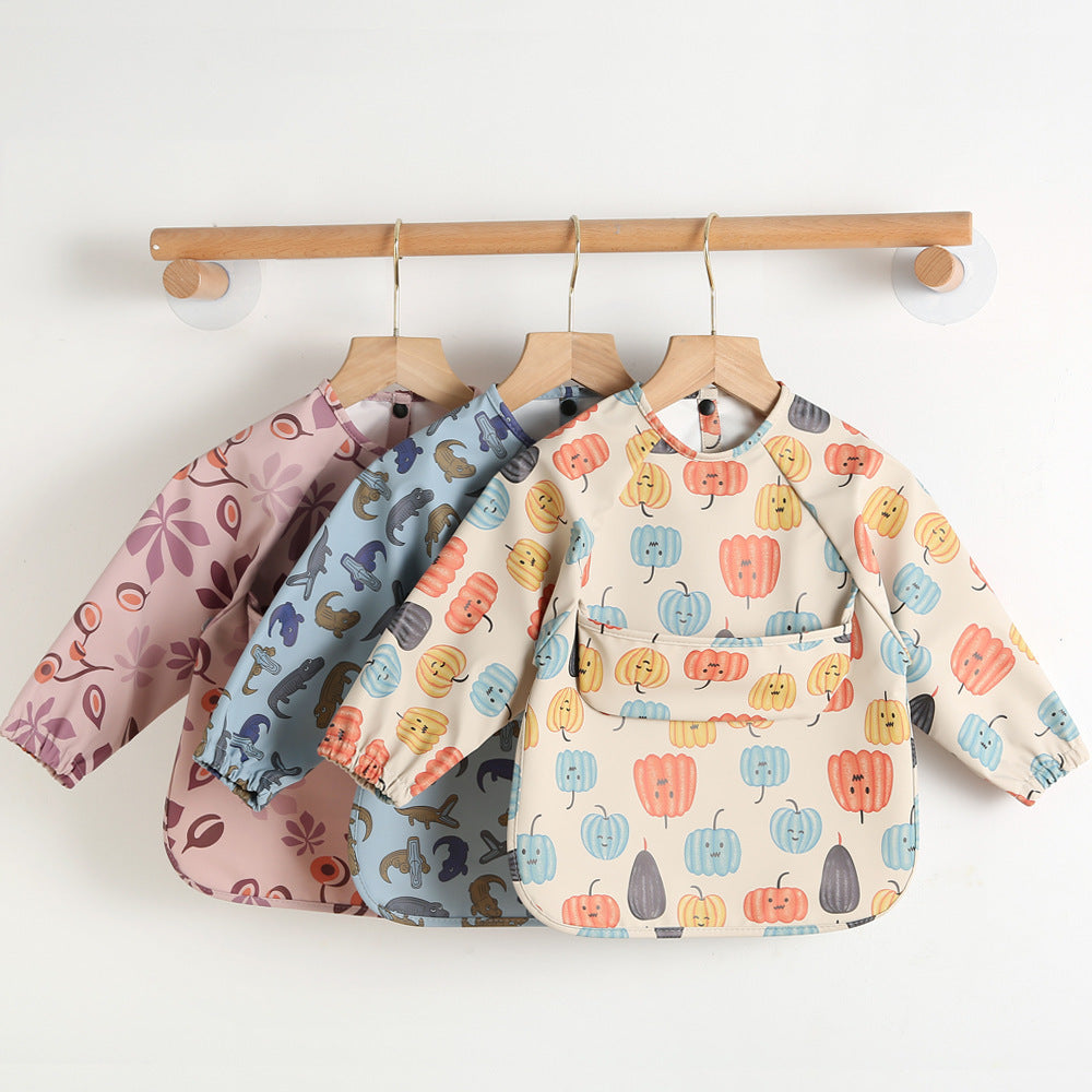 Children's Long-sleeved PU Reverse Wear Baby Eating Clothes Bib