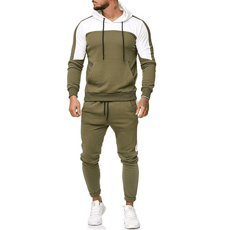 Casual Suit Men's Sports Casual Patchwork Hooded Suit
