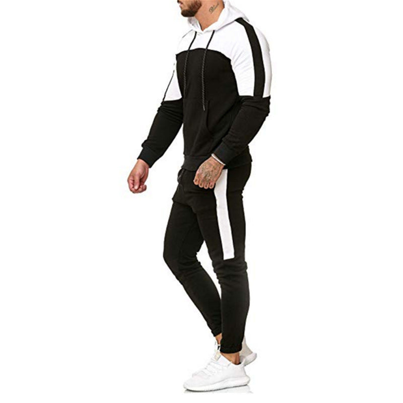 Casual Suit Men's Sports Casual Patchwork Hooded Suit