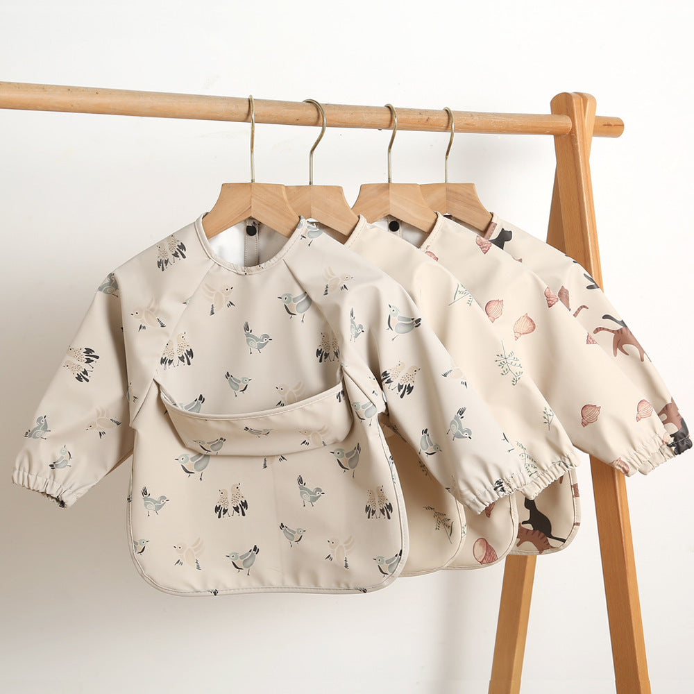Children's Long-sleeved PU Reverse Wear Baby Eating Clothes Bib
